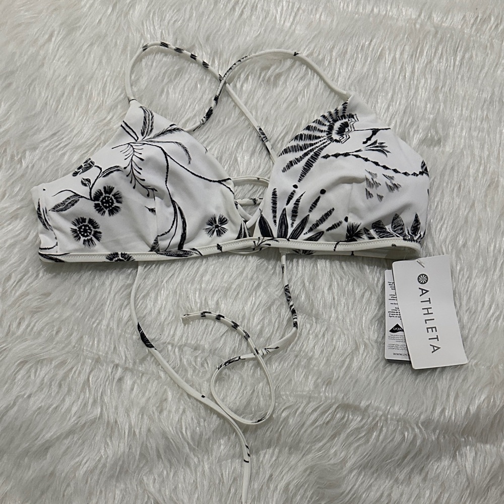 Athleta Black and White Floral Bikini Top
